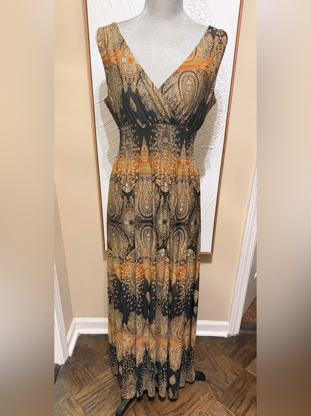Milano Black and Gold Paisley Sleeveless Maxi Dress